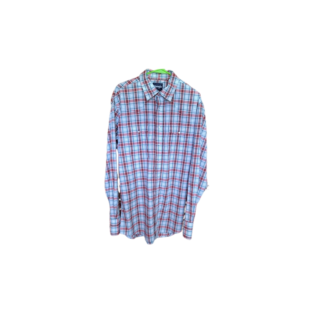 🔥Wrangler Men's LG/Tall Western Pearl Snap Long Sleeve Plaid Shirt Pre-owned